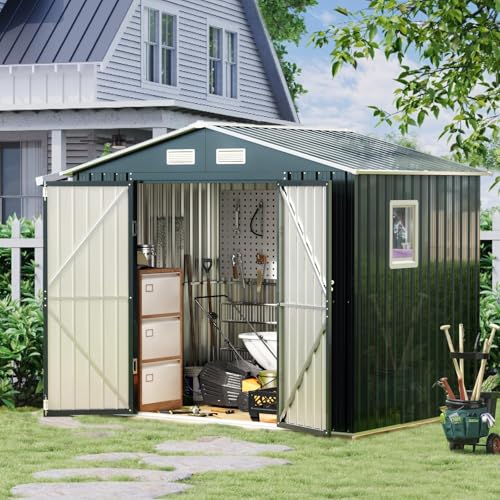 6x4FT Outdoor Steel Storage Shed with Clear Window, Lockable Doors, Weather-Resistant Metal Tool Shed for Garden, Backyard, Patio, and Utility Storage
