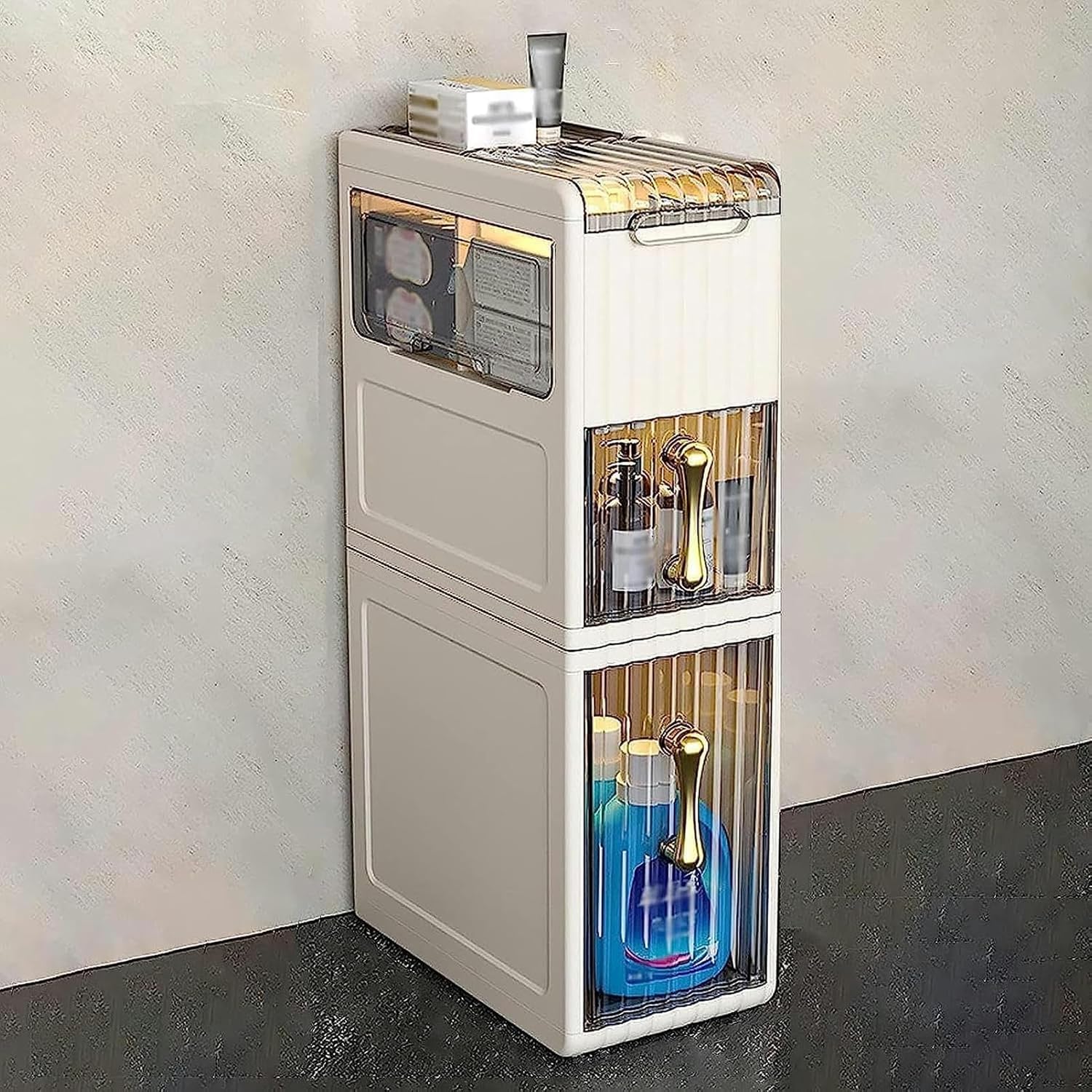 Bathroom Narrow Cabinet Small Bathroom Floor Storage Cabinet, Narrow Bathroom Organizer with Drawers and Wheels