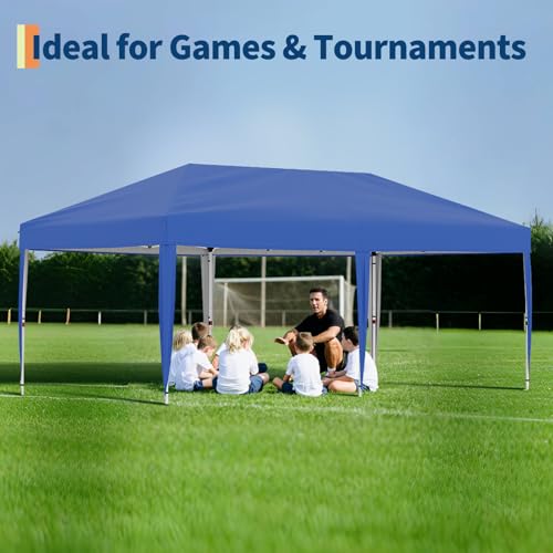 10x20 Pop Up Canopy - Easy Up Camping Tent with One Roller Bag, 3 Adjustable Height, 4 Weight Bags for Deck, Garden, Sports, Beach, Party - White