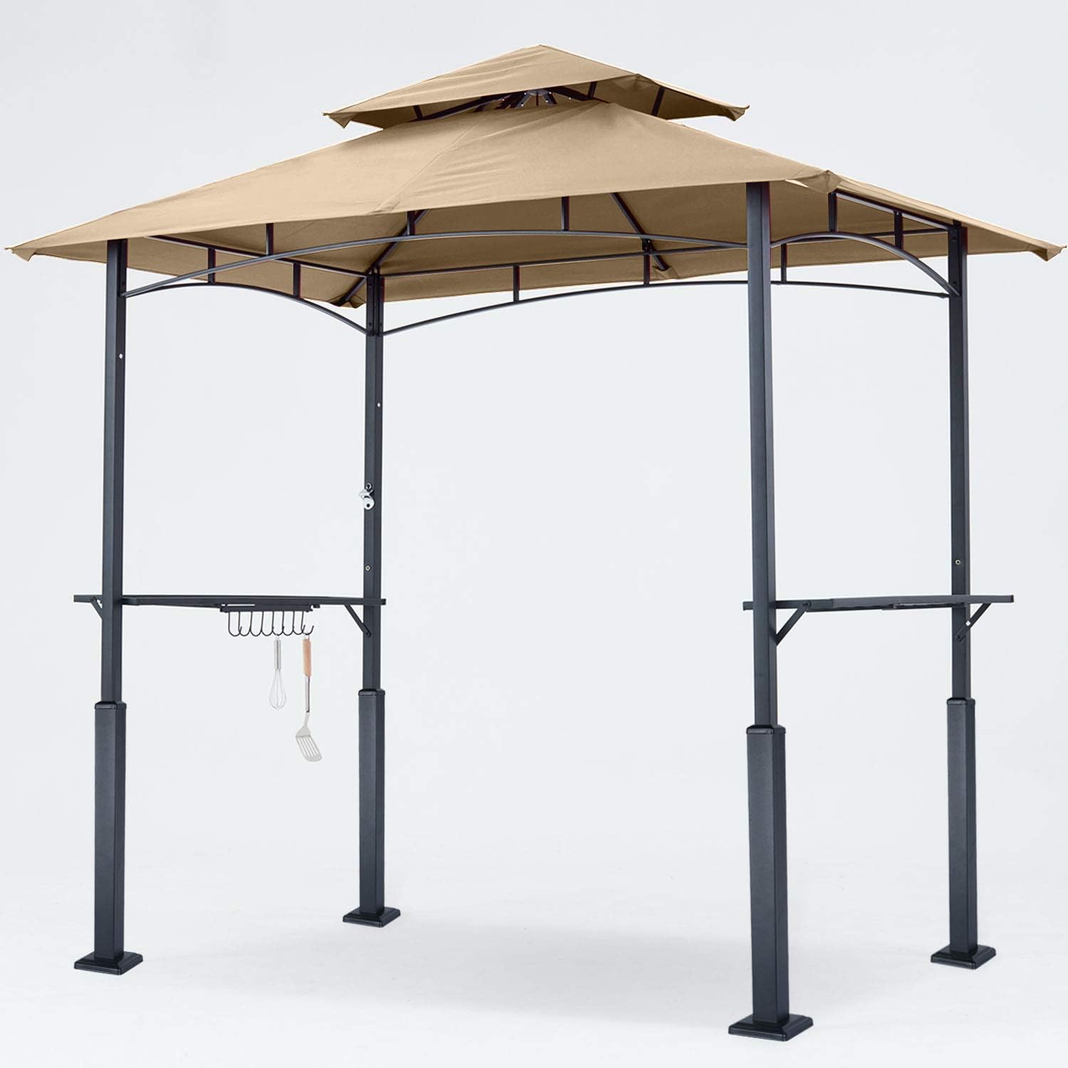 ABCCANOPY 8'x 5' Grill Gazebo Shelter, Outdoor Backyard BBQ Gazebo Canopy with LED Light (Khaki)