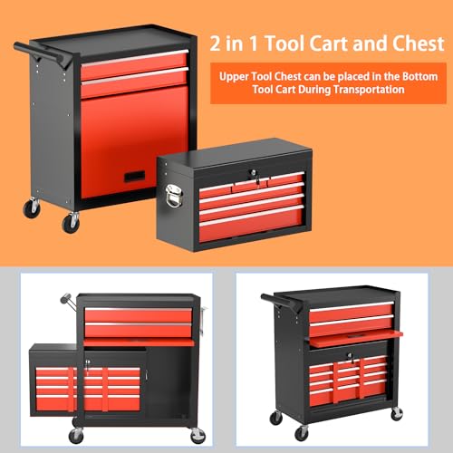 8-Drawer High Capacity Rolling Tool Chest, Removable Cabinet Storage Tool Box with Wheels and Drawers
