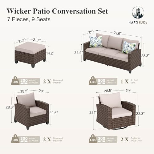 HERA'S HOUSE Patio Furniture Set with 56" Fire Pit Table, Outdoor Patio Conversation Sets