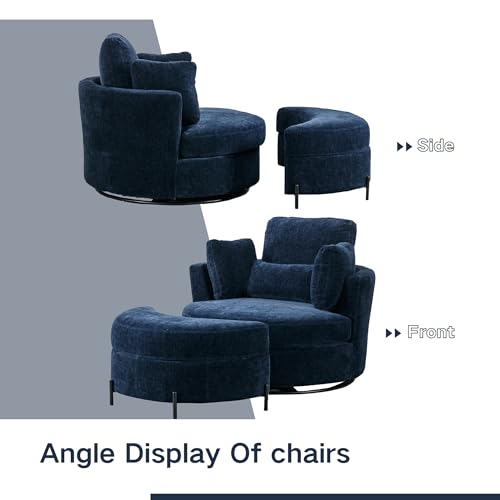 Chifee & Vingol 42.2" Oversized Swivel Accent Chair Round Barrel Chair,Chenille,Beige