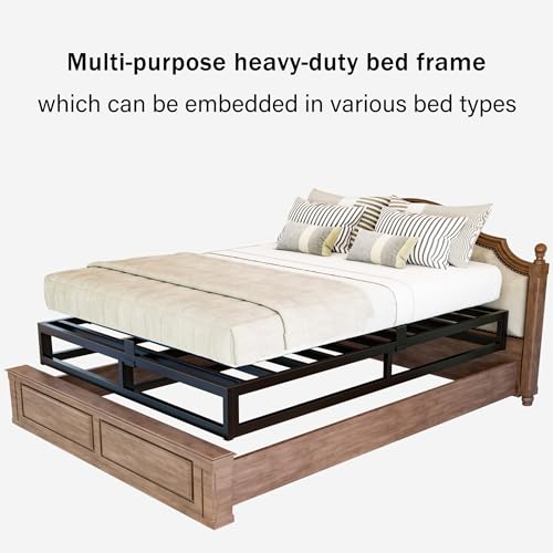 6 Inch Queen Bed Frame with Steel Slat Support, Low Profile Queen Metal Platform Bed Frame Support Mattress Foundation