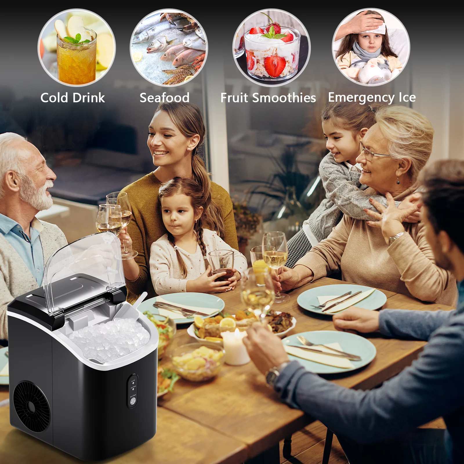 COWSAR 33lbs Countertop Nugget Ice Maker, Potable with Scoop,聽Soft Nugget Ice Ready in 10mins, Red