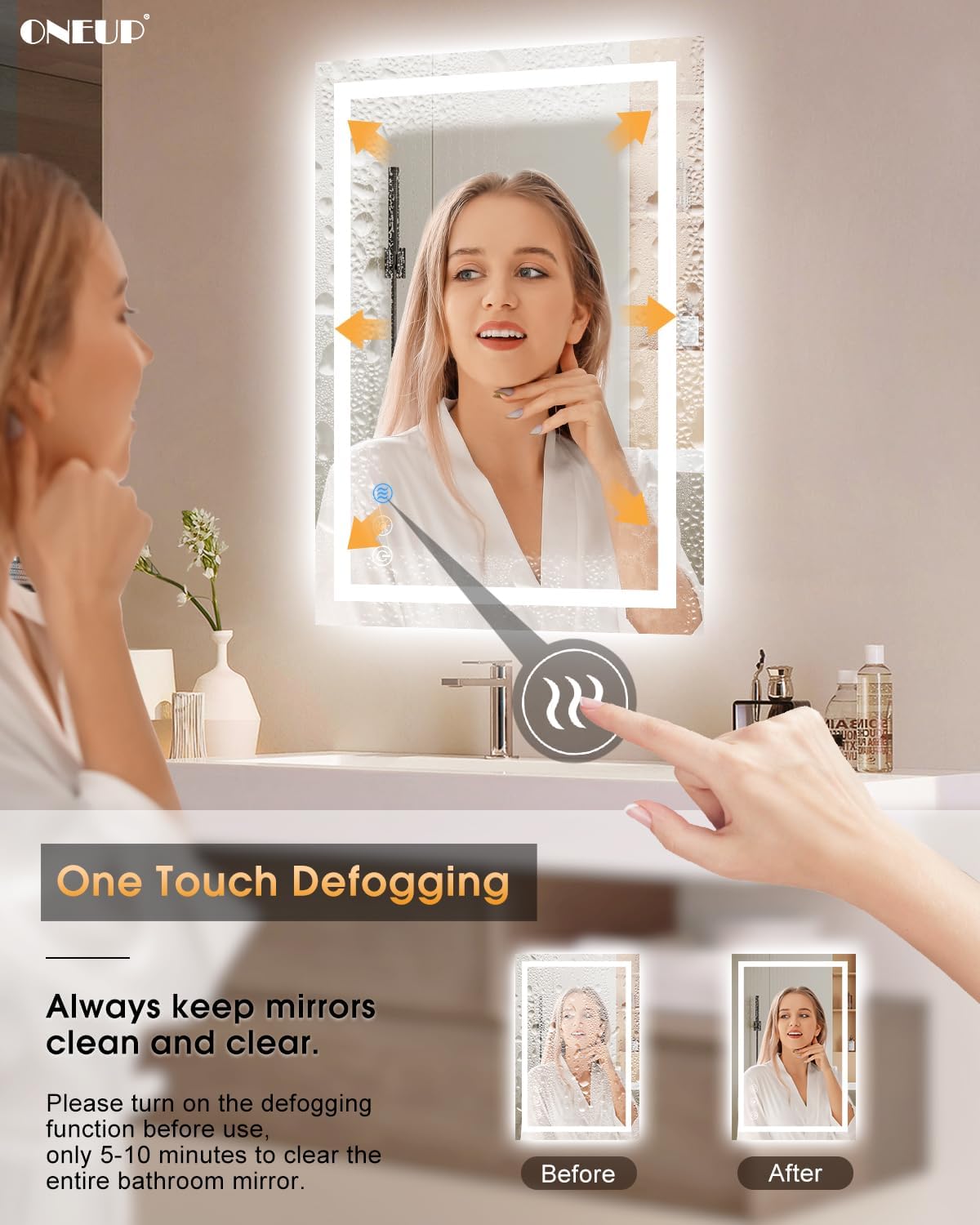 24''x36'' Bathroom Mirror with Lights,Front Lighted Bathroom Mirrors for Wall,Anti-Fog Smart Vanity Mirror,Touch Button and Memory Function