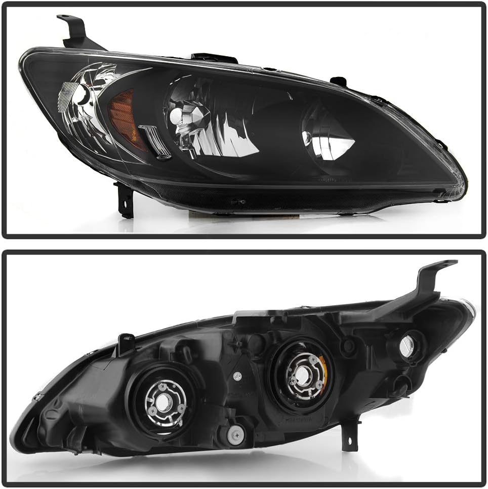 ACANII - For 2004-2005 Honda Civic 2/4 Door Headlights JDM Black Headlamps Set Replacement Driver & Passenger Side