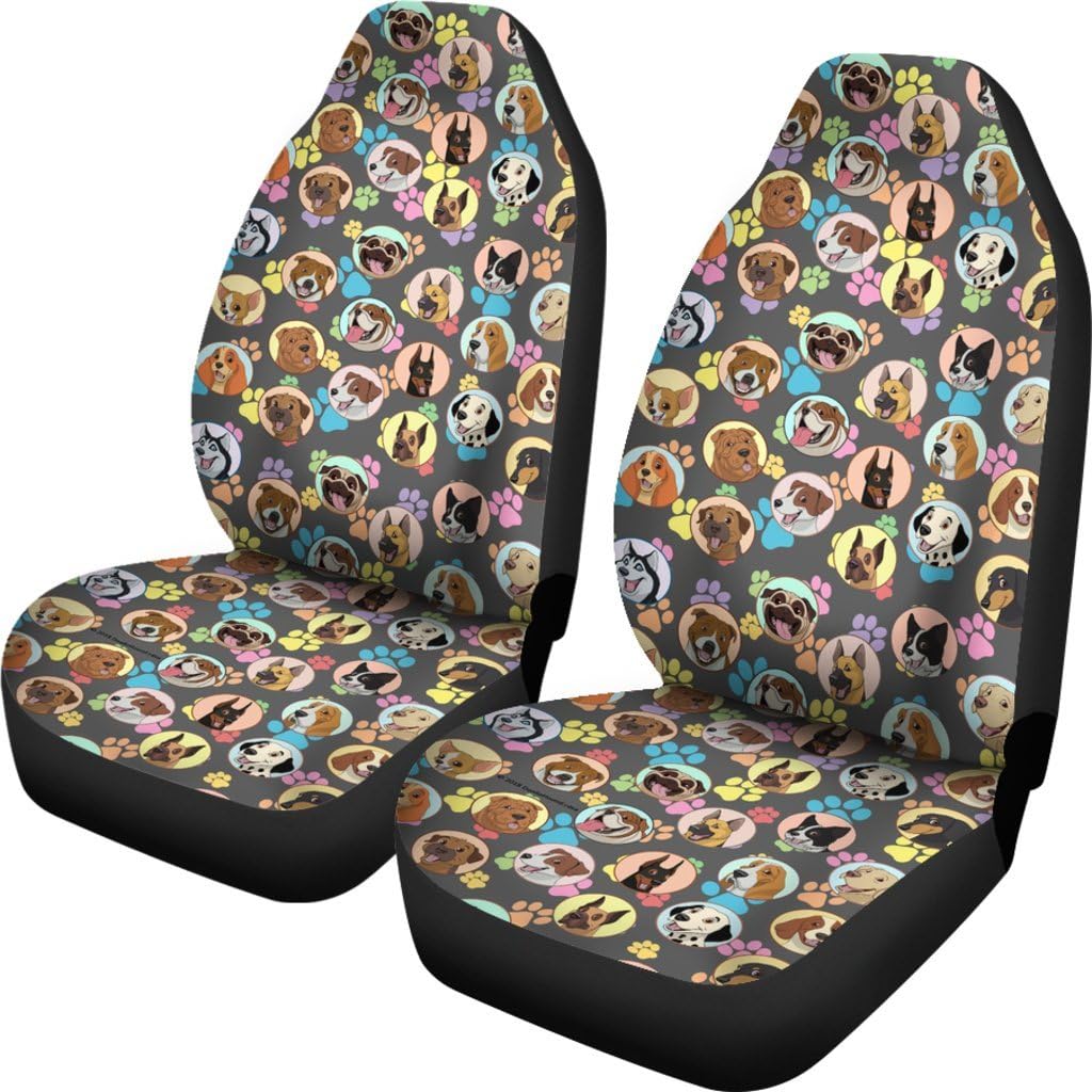DealioHound Dogs Galore (Paw Prints) Microfiber Car Seat Covers/Protectors - Universal Fit (Set of 2) Pack of 2