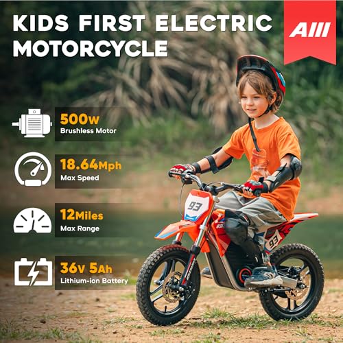 AIII Electric Dirt Bike for Kids 3-7, High Performance Racing Grade Motorcycle, Up to 8MPH, 2 Speed Settings, 12-Inch Off-Road Tires
