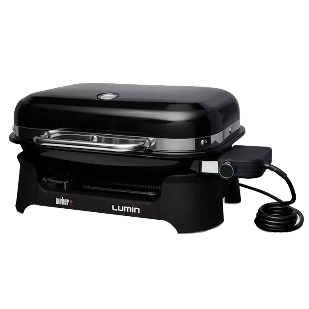 Weber 91010901 Lumin Compact Indoor Outdoor Electric Grill, Black Bundle with Deco Essentials Pair of Red Heat Resistant Oven Mitt