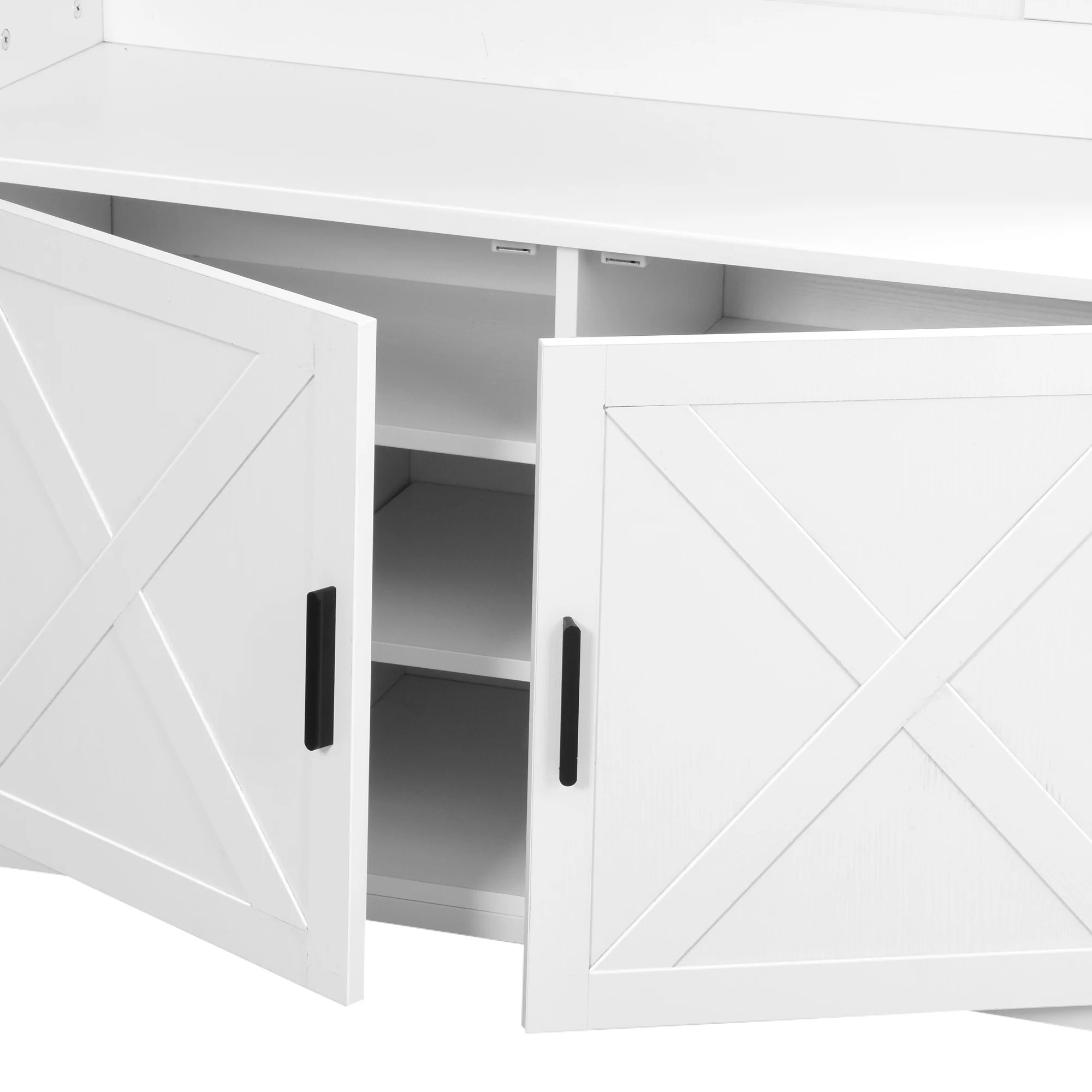 DWVO Hall Tree with Storage Bench, 3-in-1 White Entryway Coat Rack with 14 Hooks, Coat Hanger, Shoe Cabinet for Hallway, Living Room