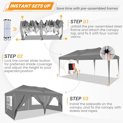 COBIZI 10x10 Pop up Canopy Tent Protable Canopy Tent with 4 Sidewalls Waterproof Commercial Instant Shelter for Parties, Wedding