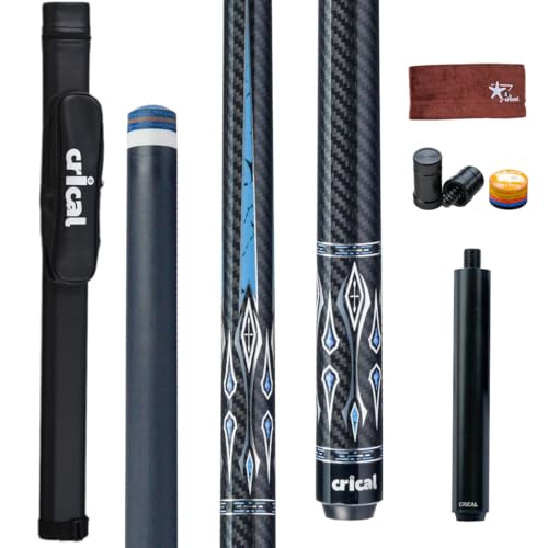 CRICAL Carbon Fiber Pool Cue Stick 58" Billiard Cue Sticks Professional Low Deflection Pool Sticks with 3/8 * 8 Pin Joint and 12.5mm Tip