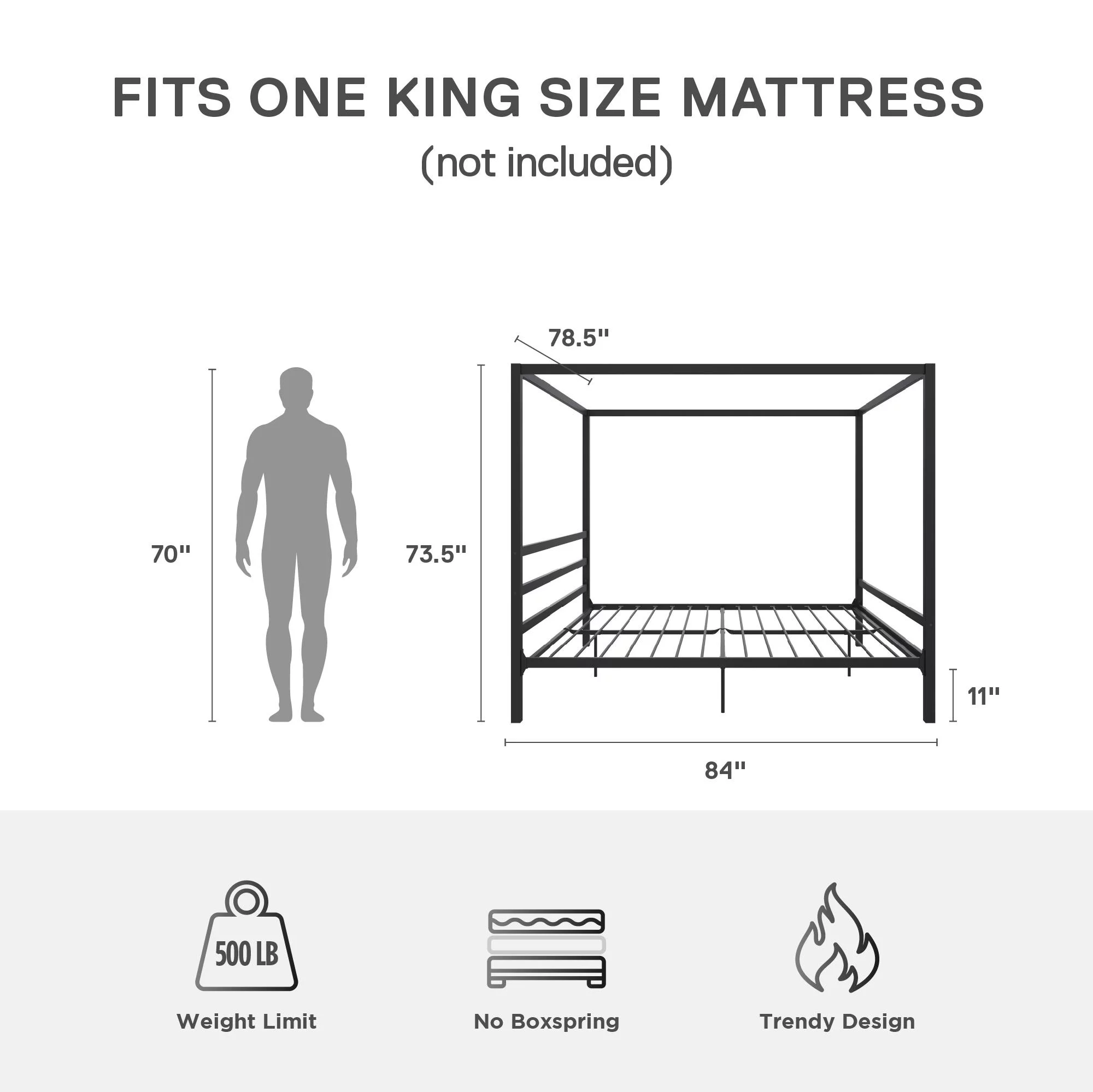 DHP Modern Metal Canopy Platform Bed Frame, King, Black