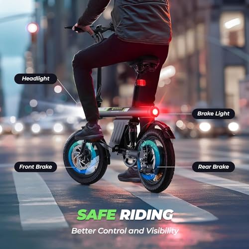 isinwheel U1 Electric Bike, 500W Motor, 20 mph, Folding Ebike, 14"/16"/20" Adults Electric Bicycles, 280.8Wh Battery, 25 Miles PAS Range, Black