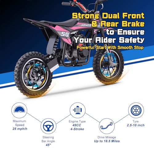 Hoverheart Gas Dirt Bike, 50cc 4-Stroke Gas Powered Kids Off Road Motorcycle (Model-DB4S004) with Off-Road Tire, Suspensions, Disc Brakes