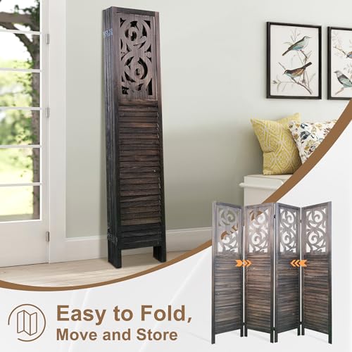 Osparple Room Divider with Shelves 6 Panel Wooden Folding Room Dividers Privacy Screen Wall Divider for Room Separation for Office and Apartment