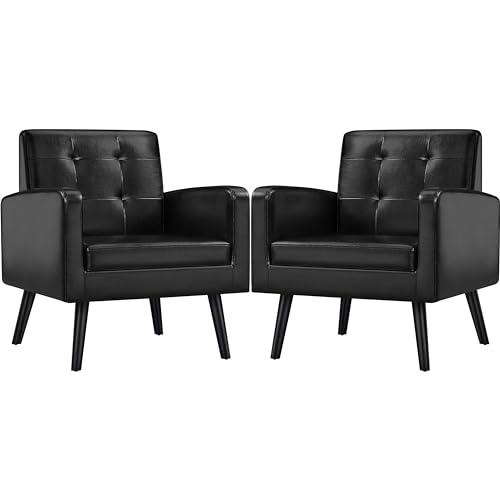 Yaheetech Mid-Century Accent Chairs, PU Leather Modern Upholstered Living Room Chair