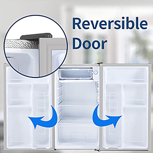 Compact Refrigerator, 3.2 Cu.ft Freestanding mini Fridge with Freezer and Reversible Door, 5 Settings Temperature Adjustable, 37dB Quiet