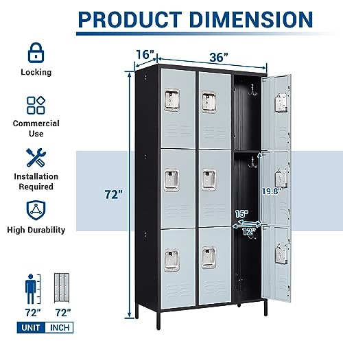 72" Metal Locker for Employees 3 Doors Blue Steel Storage Locker for Office, School, Gym - Metal Storage Cabinets for Home, Office, Gym, School