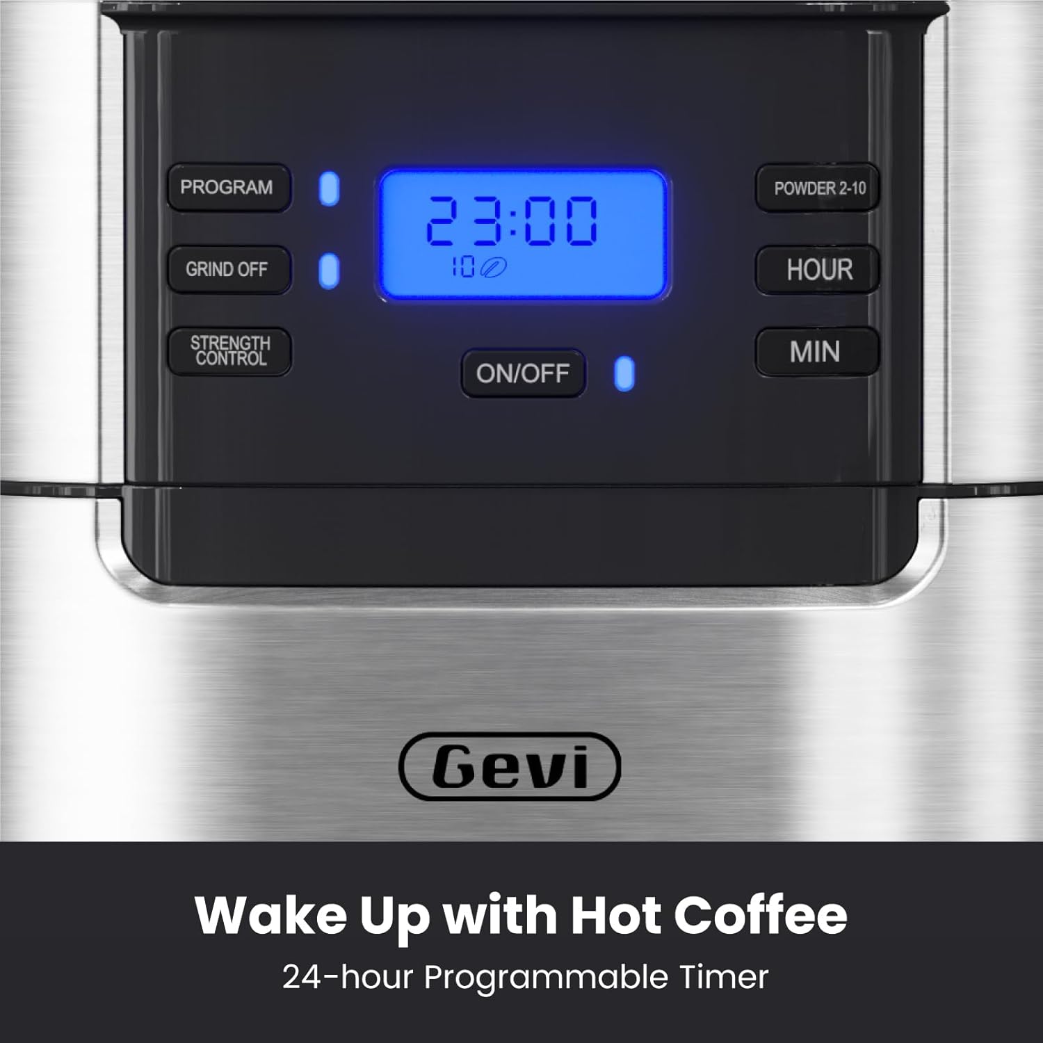Gevi 10-Cup Drip Coffee Maker with Built-in Grinder, Programmable Brew Coffee Machine with Timer, Reusable Filter, 1.5L Water Tank, Coffee Pot