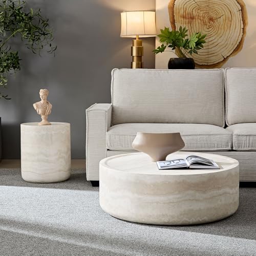 JUSTONE 15.75 ''Round Coffee Table, Accent End Table for Living Room Office Apartment, Modern Minimalist Side Table with Faux Marble Pattern