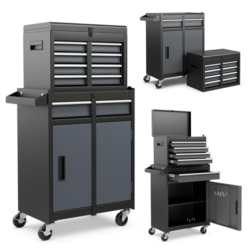 Goplus Rolling Tool Chest, 5-Drawer Tool Box Organizer w/Lockable Wheels & Sliding Drawers & Detachable Top & Adjustable Shelf