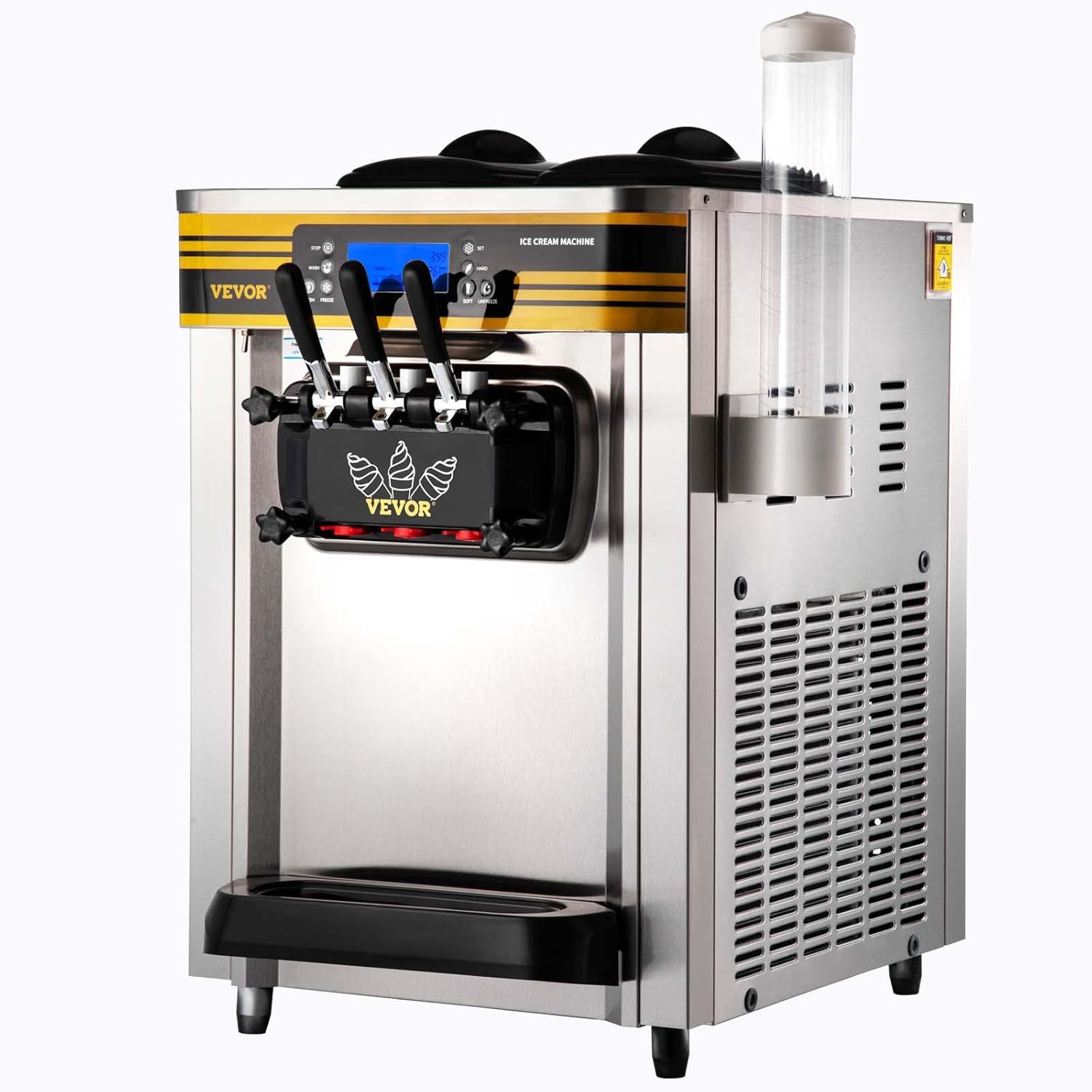 VEVOR Commercial Ice Cream Maker, 22-30L/H Yield, 2350W Countertop Soft Serve Machine with 2x6L Hopper 2L Cylinder LCD Panel Puffing Shortage Alarm