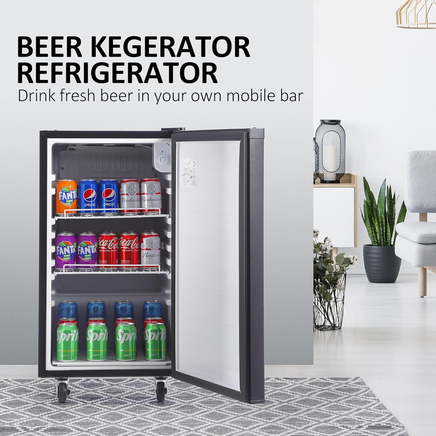 Kegerator and Keg Beer Cooler, Single Faucet Draft Beer Dispenser, Full Size Keg Refrigerator With Shelves, Stainless Steel, Drip Tray & Rail