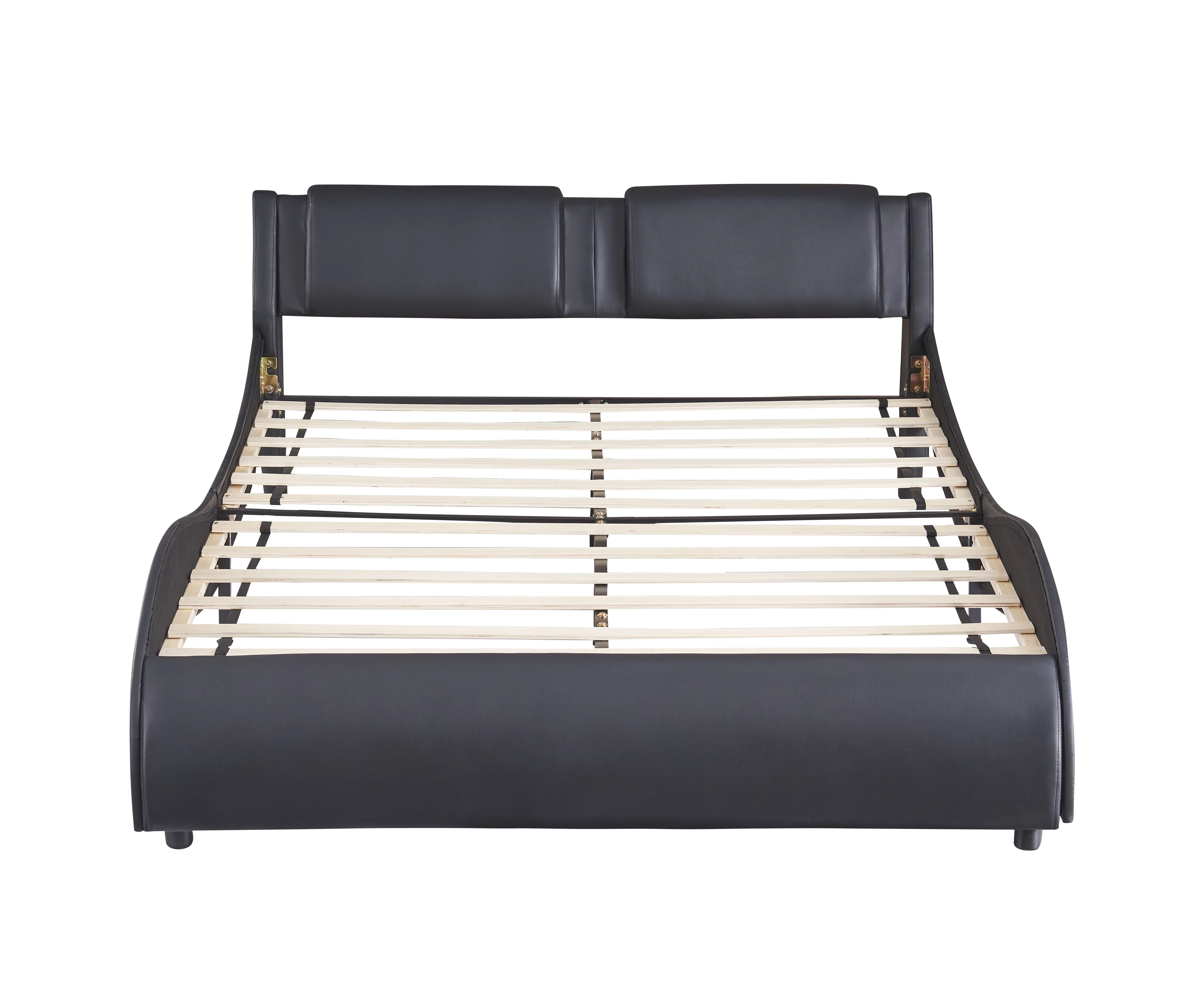 Bellemave Full Size Upholstered Platform Bed with LED Lights Underneath,Faux Leather Platform Bed Frame with Headboard and Slatted for Bedroom(Full