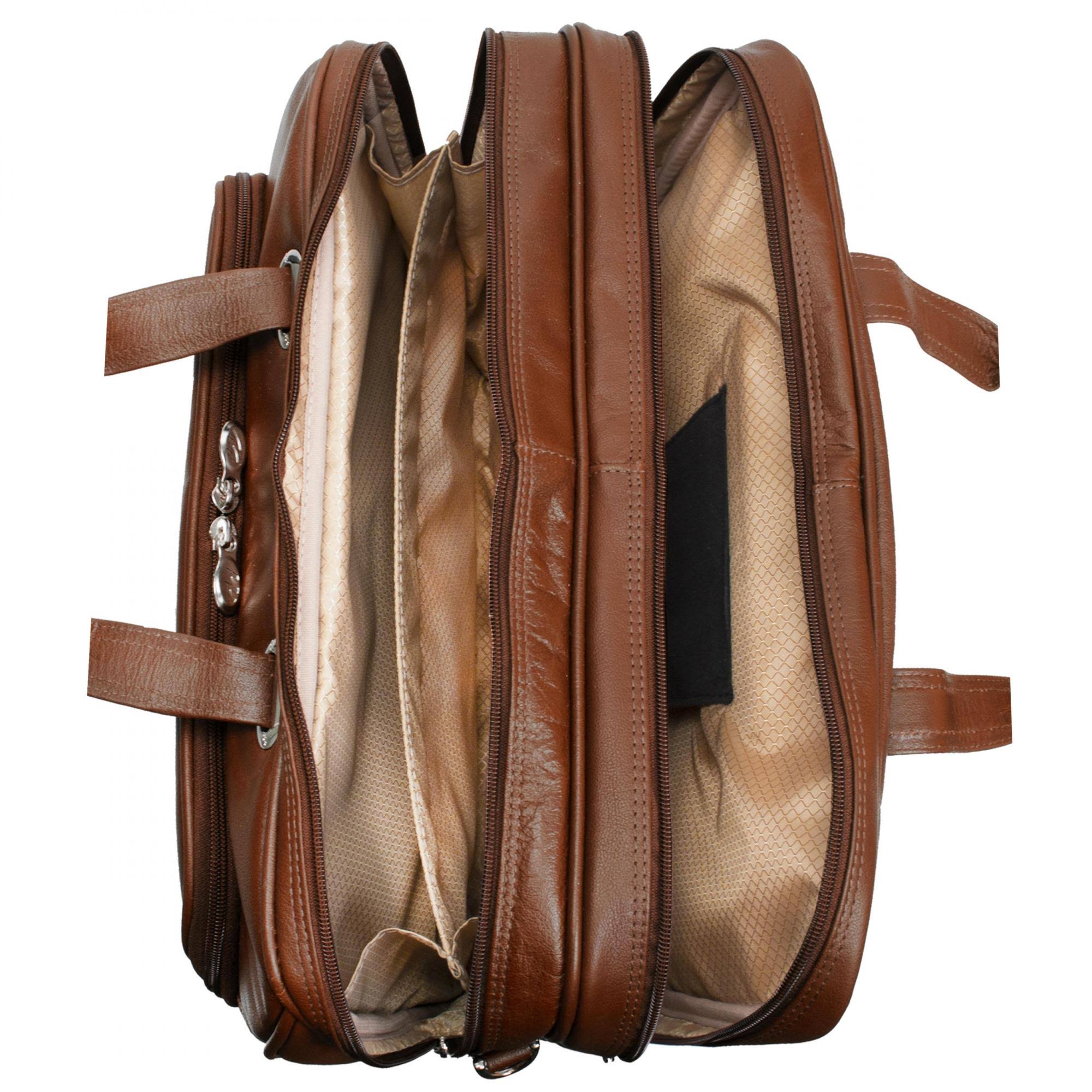 McKlein USA Ohare Leather Fly Through Checkpoint Friendly 17x22 Detachable Wheeled Laptop Case Brown