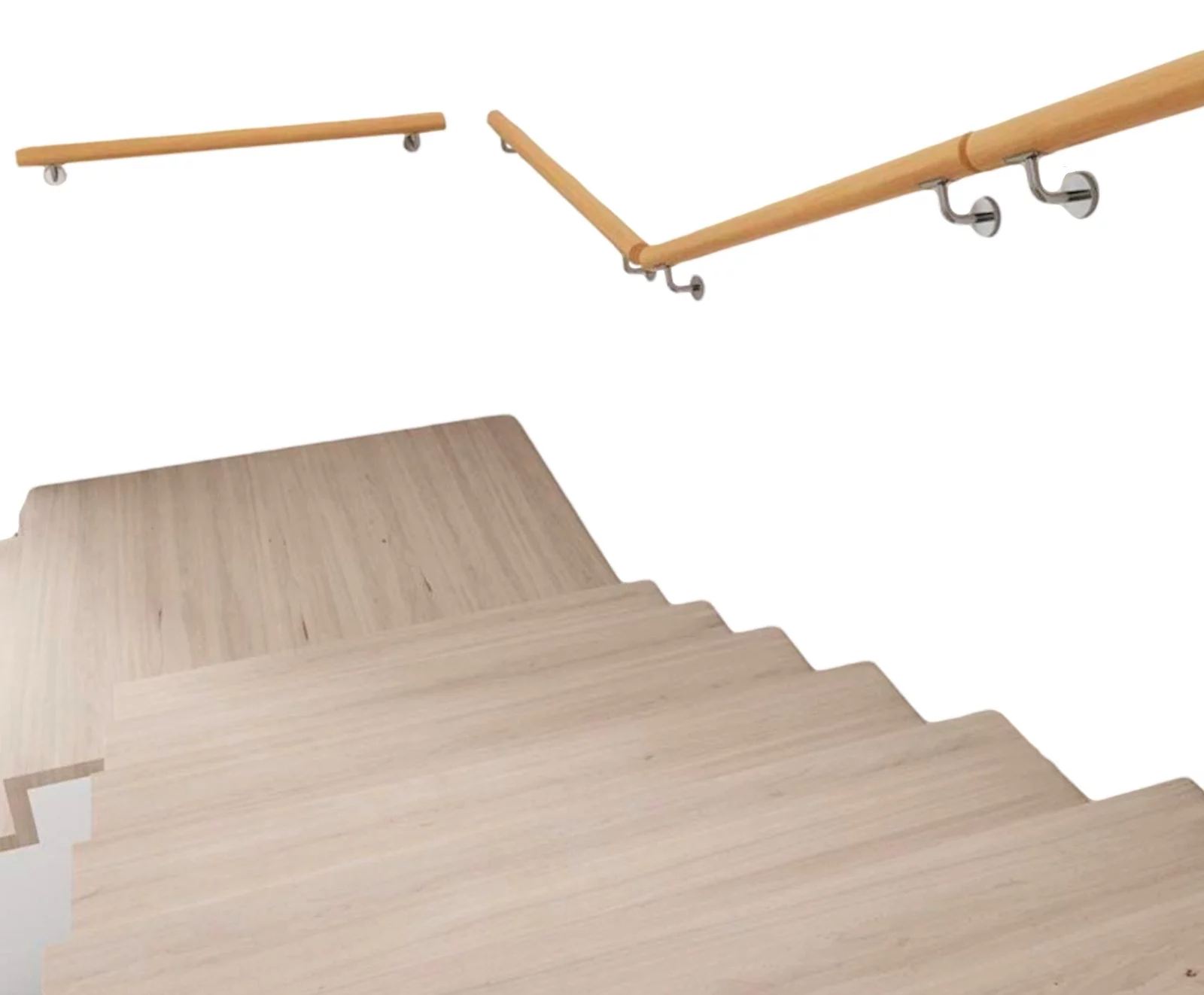 Stair Handrail Wall Rails 15 FT Long, 2.0" Diameter Grab Bar Iron Bracket, Wooden Handrail Stair Rail Non Slip for Elderly