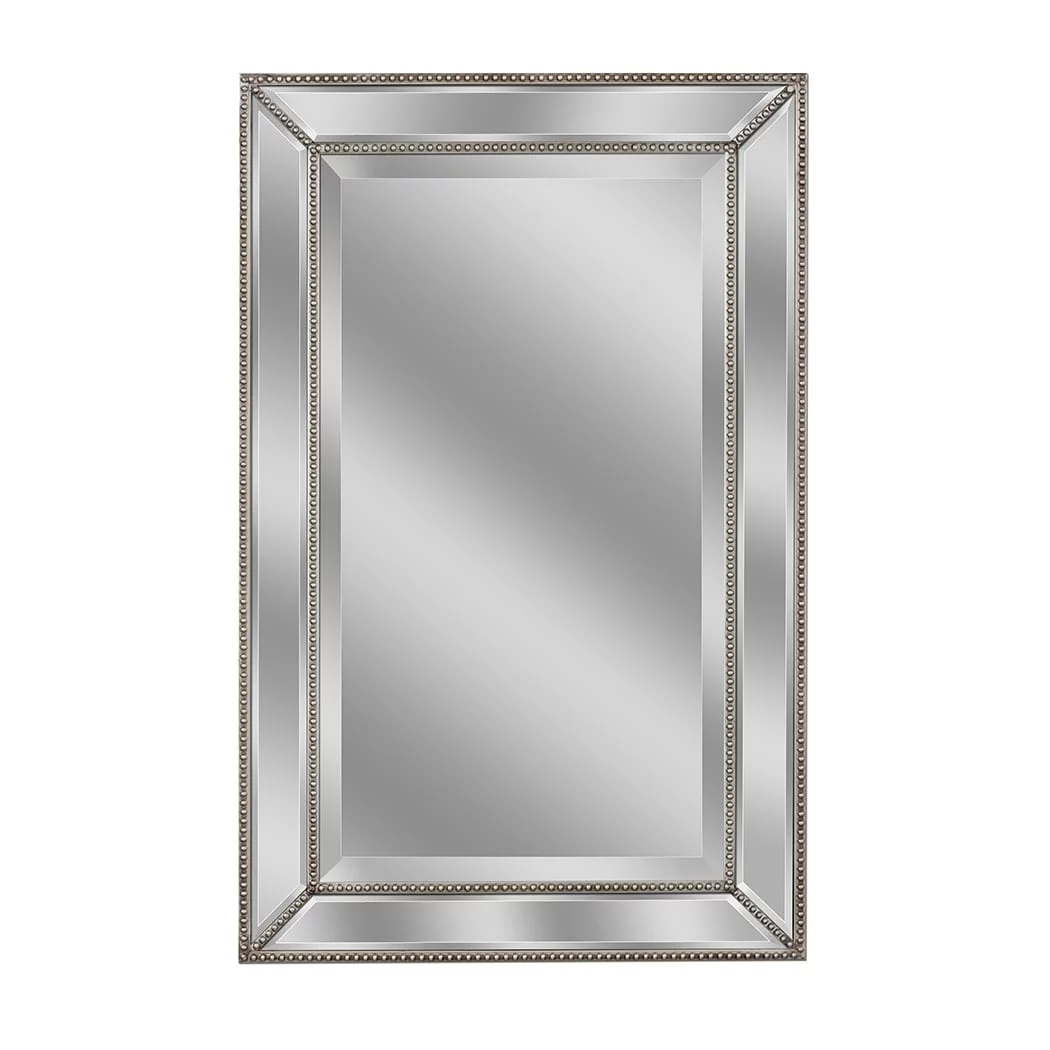 Head West Champagne Silver Metro Beaded Glass Framed Vanity Mirror - Rectangle Mirror for Bathroom & Living Room