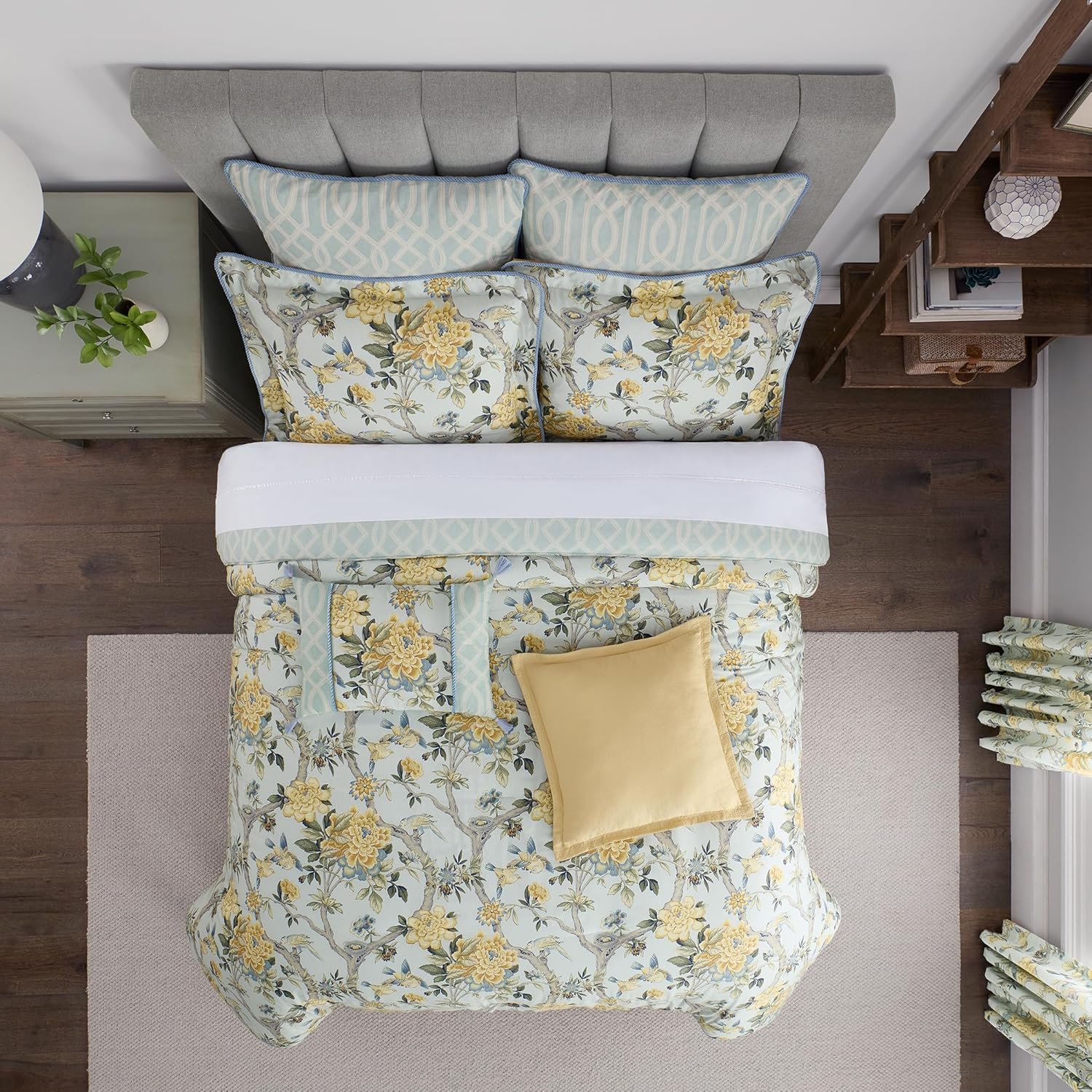 Waverly Peony Gardens 4 Piece Cotton Comforter Set, Embellished All Season Bedding, includes One Comforter, One Bed Skirt and Two Pillow Shams