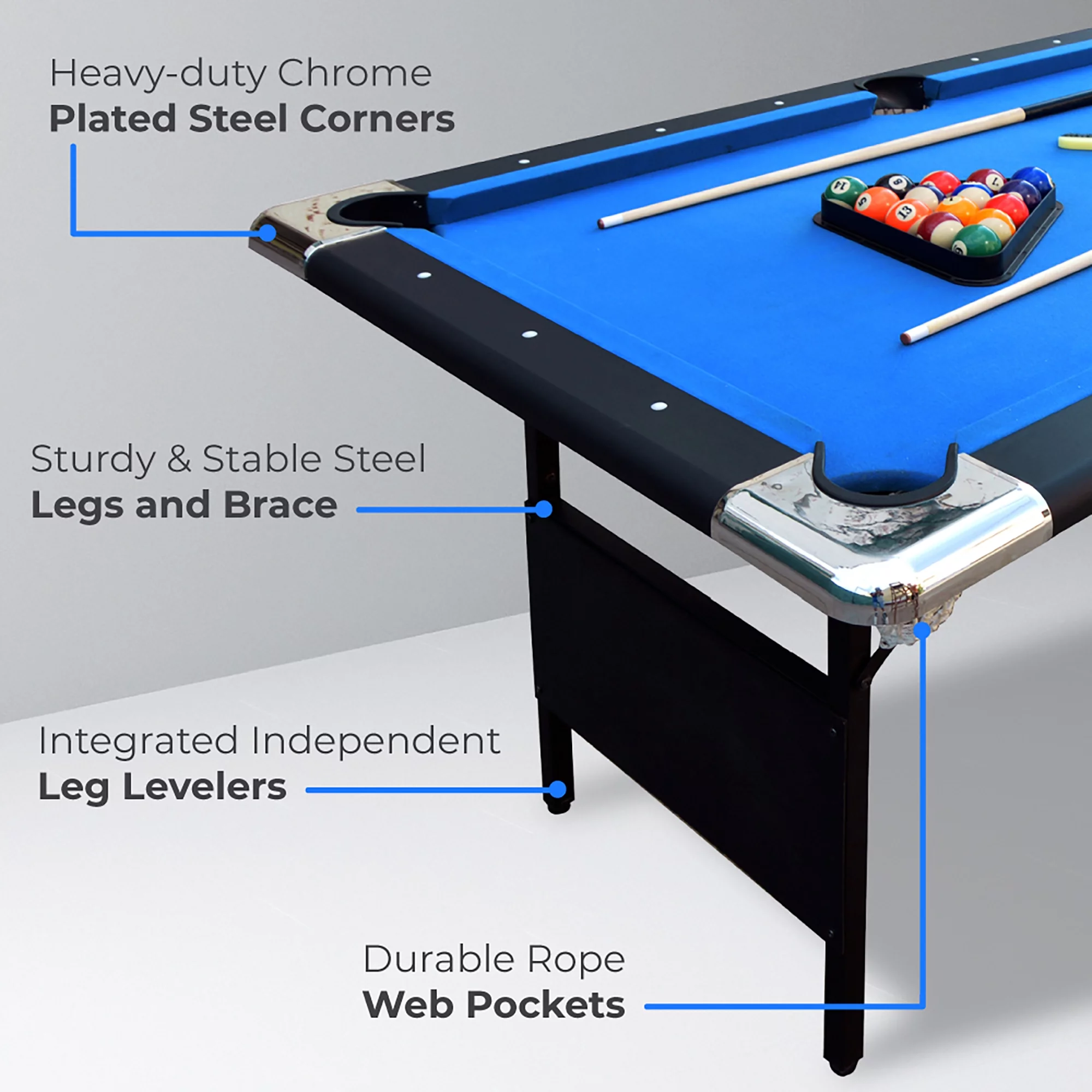 Hathaway Fairmont Portable, Folding 6 ft. Pool Table, Blue Felt, 43.25 in. W