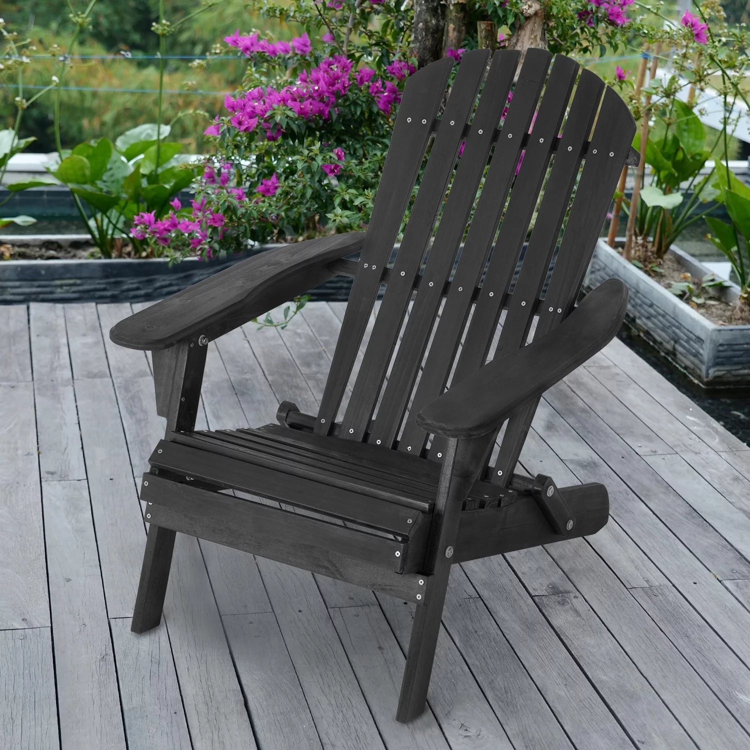 FDW Folding Adirondack Chair Set of 2 Weather Resistant Lawn Chair Wood Porch Chair Pinewood Patio Chairs with Wood Texture for Patio Garden Lawn