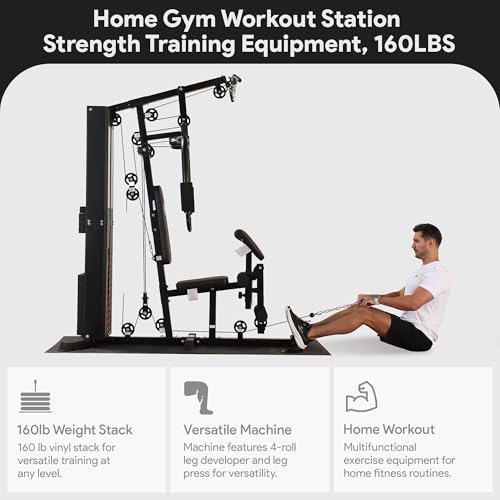 BalanceFrom Multifunctional Home Gym Workout Station with 160LBS Weight, Comes with Floor Mat Stack, Comes with Floor Mat