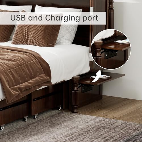 Murphy Bed Cabinet Full, Solid Wood Murphy Bed with 2 USB & 2 Charging Ports, Large Storage Drawer for Home Office or Small Space