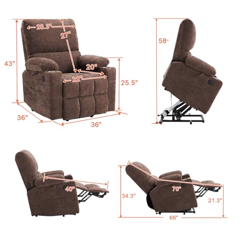 Power Lift Recliner Chair with Extended Footrest, Electric Lift Recliner Chair with Heat and Massage for Elderly, Lift Chair Cup Holders
