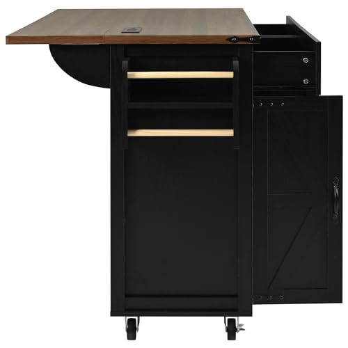 Kitchen Island Cart With Power Outlet, 2 Doors, Drop Leaf, Spice Rack, 2 Drawers - Rolling Storage Cart on Wheels for Home and Dining Room - White