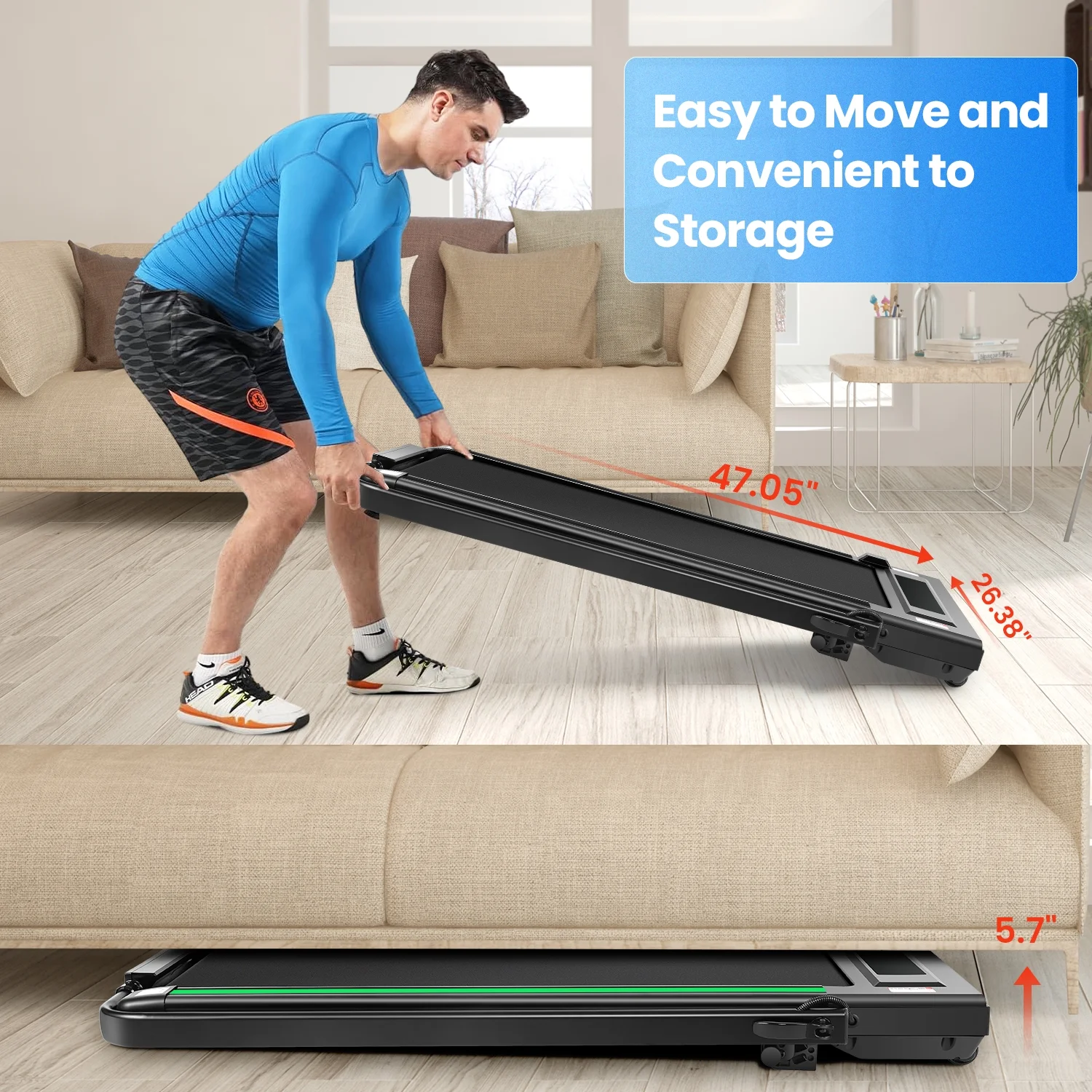 Tikmboex 2 in 1 Under Desk Treadmill with ?2.5HP Strong Motor LED and Supports 3-Ways Control for Home Office Compact Walking Pad