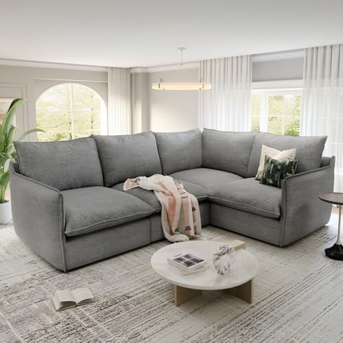 Cloud Modular Sectional Sofa, Waterproof Down Filled Sectional Sofas, High Backrest V Shaped 5 Seater Sectional Couches for Living Room