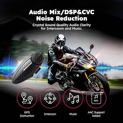 BK-S2 Motorcycle Bluetooth Intercom Headset - Helmet Communication System, Waterproof Speaker, Voice Comm Earbuds, Helmet Headphone
