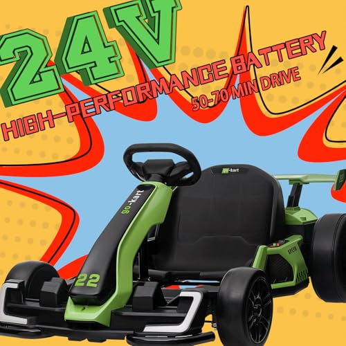 KerryYoo K61 Go Kart Electric Drift Kart Car with Length Adjustable Seat, 24V Outdoor Ride on Toy with 4 Speed Mode