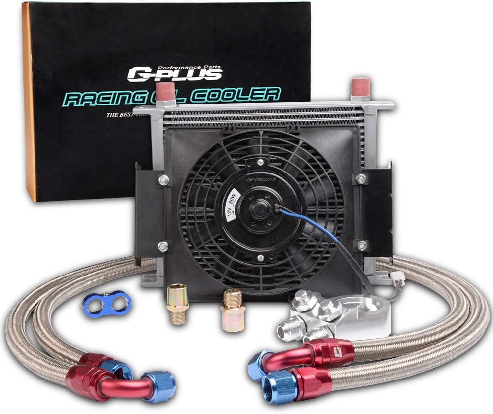 30 Row 10An Engine Universal Transmission Oil Cooler+ Filter Adapter + 7" Electric Black Fan Kit