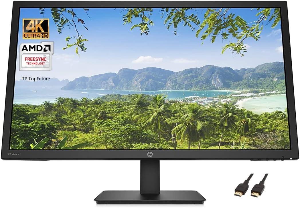New HP Premium v28 4K Monitor: 28 UHD 3840 x 2160 (4K) TN Slim-Edge Display, AMD FreeSync Tech, Height/Tilt Adjustment, HDMI, DisplayPort