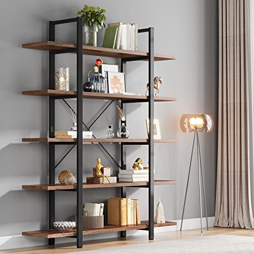 Tribesigns 5-Tier Bookshelf, Vintage Industrial Style Bookcase 72 H x 12 W x 47L Inches, Black