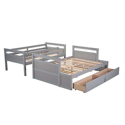 Ball & Cast Twin-Over-Twin Bunk Bed with Twin-Size Trundle and 3 Storage Stairs,Wood Bunkbed w/Full-Length Guardrails,Slat Support