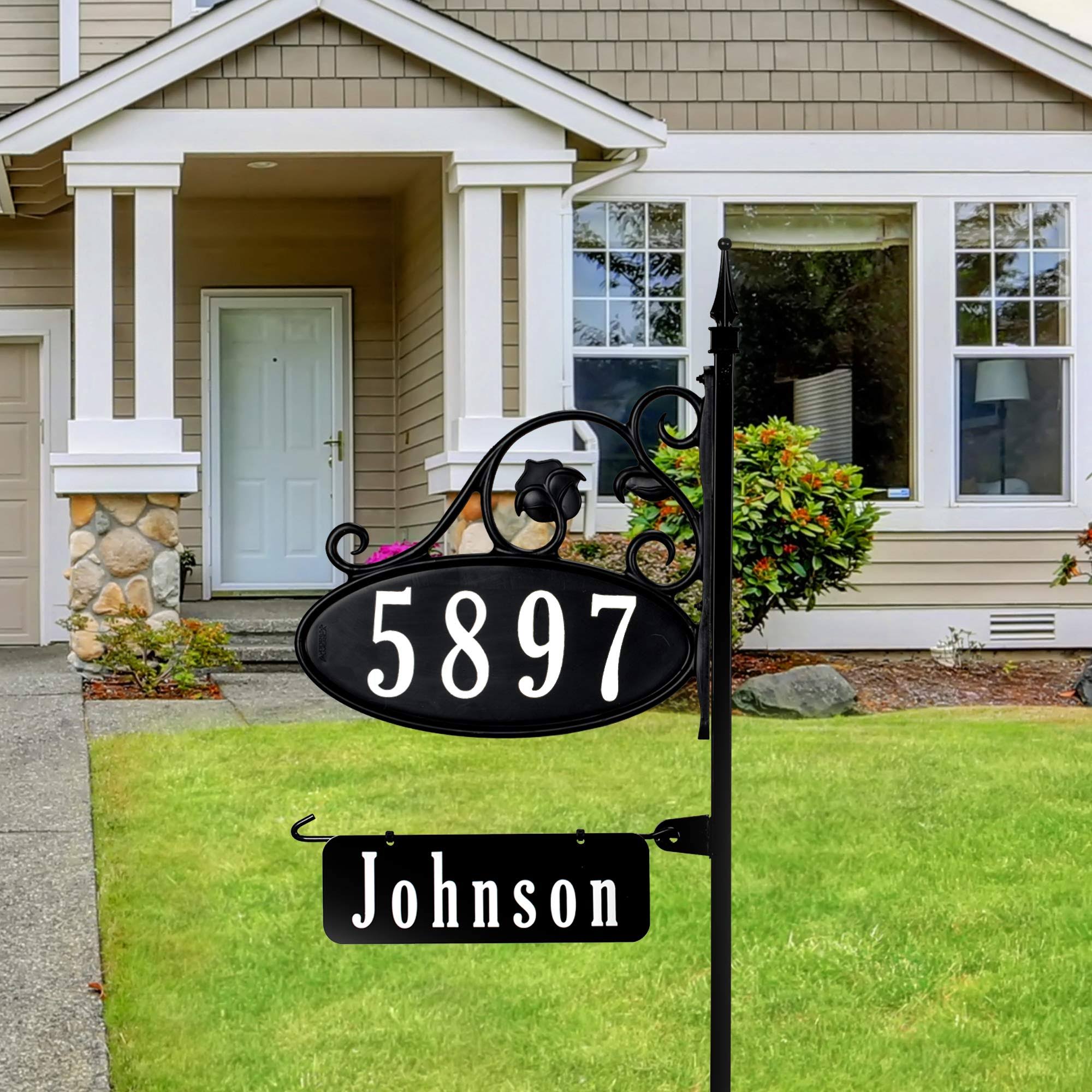 Address America Park Place Oval Reflective 911 Home Address Sign for Yard with Name Rider on Garden Flag Post - Custom Made Addr