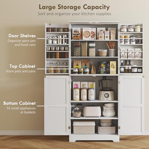 HOMCOM 72" Farmhouse Kitchen Pantry Cabinet, Freestanding Tall Storage Cabinet with 4 Barn Doors, 4 Adjustable Shelves and 8 Door Shelves